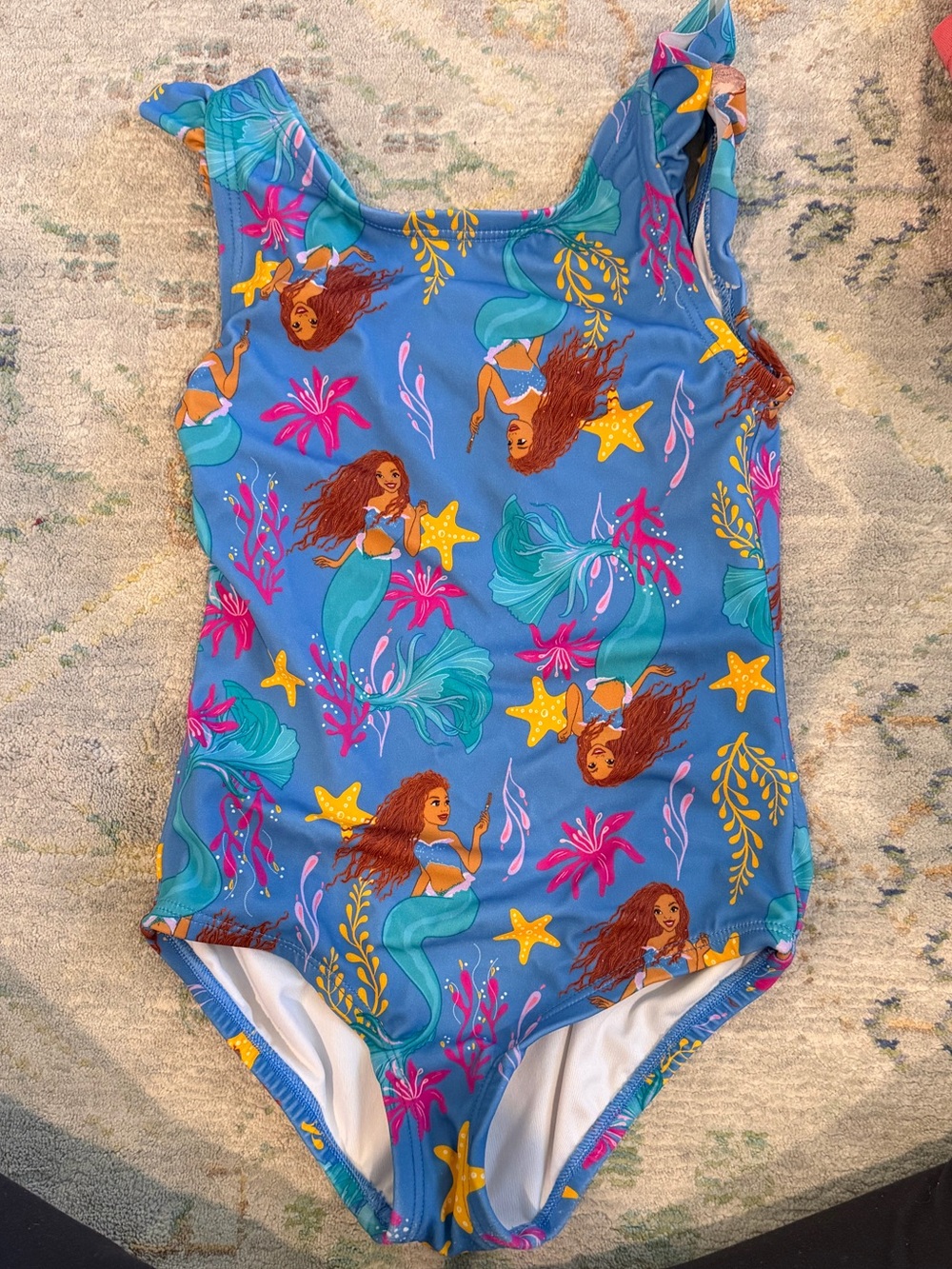 Disney Blue Mermaid Print Girls' One-Piece Swimsuit